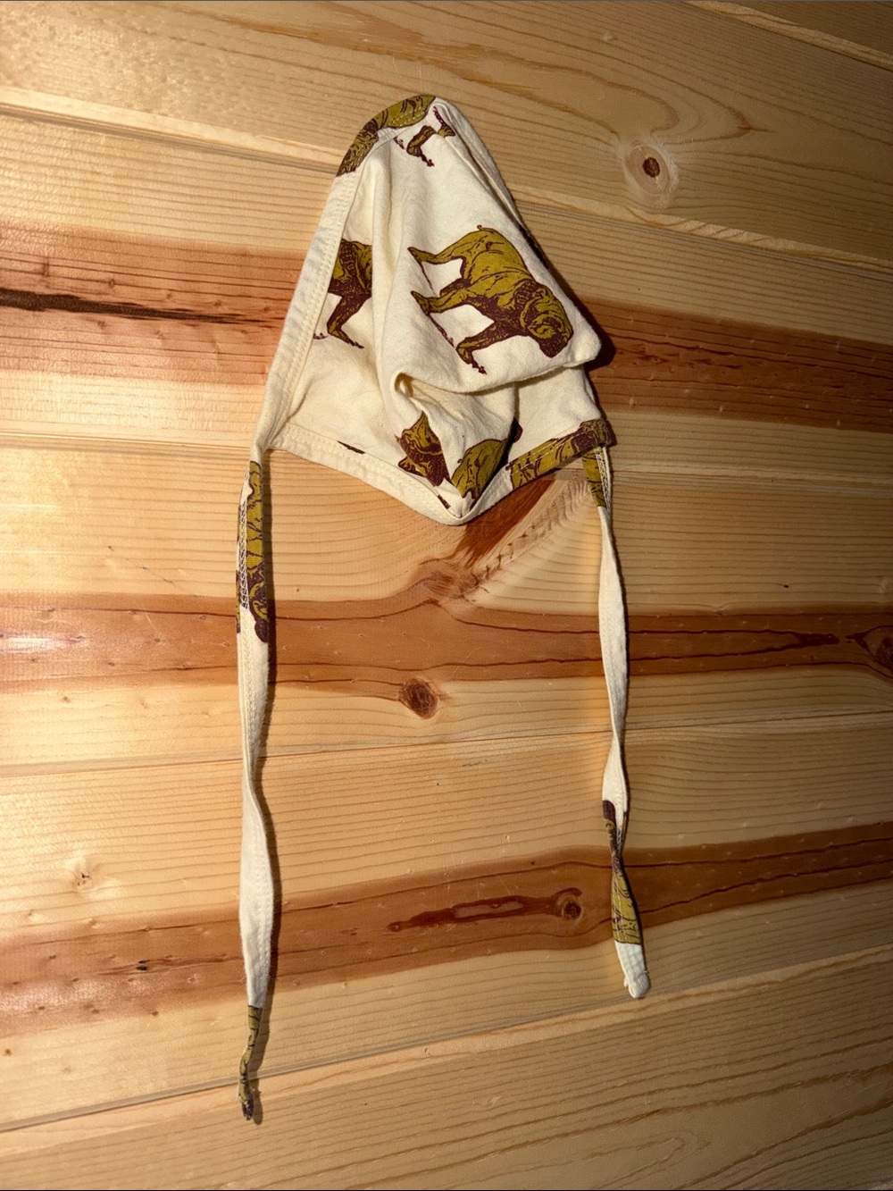 Kids Cream Bulldog Print Tie-Back Bonnet